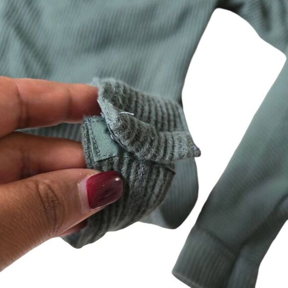 Free People Lovin’ This Feeling Bodysuit Women's Medium Green Knit Wrap Thermal - Picture 4 of 7